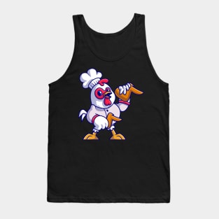 Cute chicken Chef Holding Fried Chicken Cartoon Tank Top